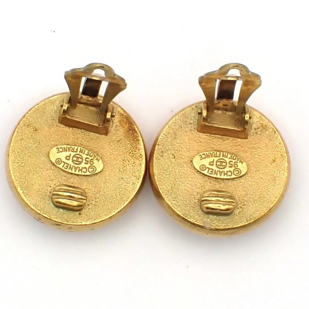 CHANEL Logo Color Stone Round Button Earrings 95P Clip-On GHW Vintage 31KP351 - Picture 5 of 15